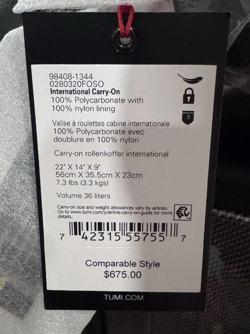 TUMI Vapor International Carry-On Luggage Hardside 22